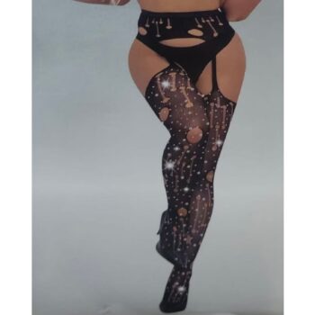 Liguero con Medias de Encaje y Brillo Modelo 1