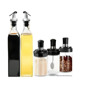 Set de Dispensador de Aceite y Condimenteros Especieros
