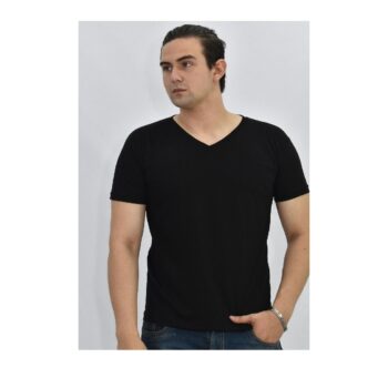 Polo Básico para Hombre cuello en V Negro Talla M