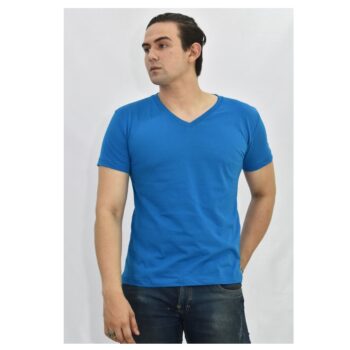 Polo Básico para Hombre cuello en V Azul Talla M