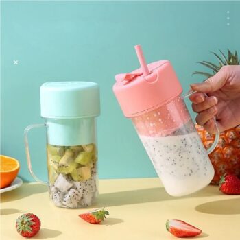 VASO LICUADORA PORTÁTIL CON ASA Y SORBETE CELESTE
